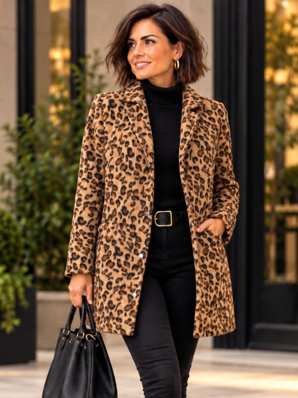 Andrée by Unit Leopard Print Textured Blazer Jacket L Fully Lined